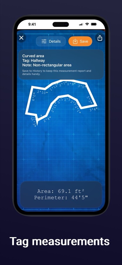 Area Measure object tools screen