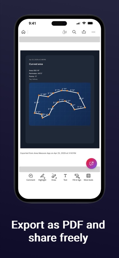 Area Measure export or review screen