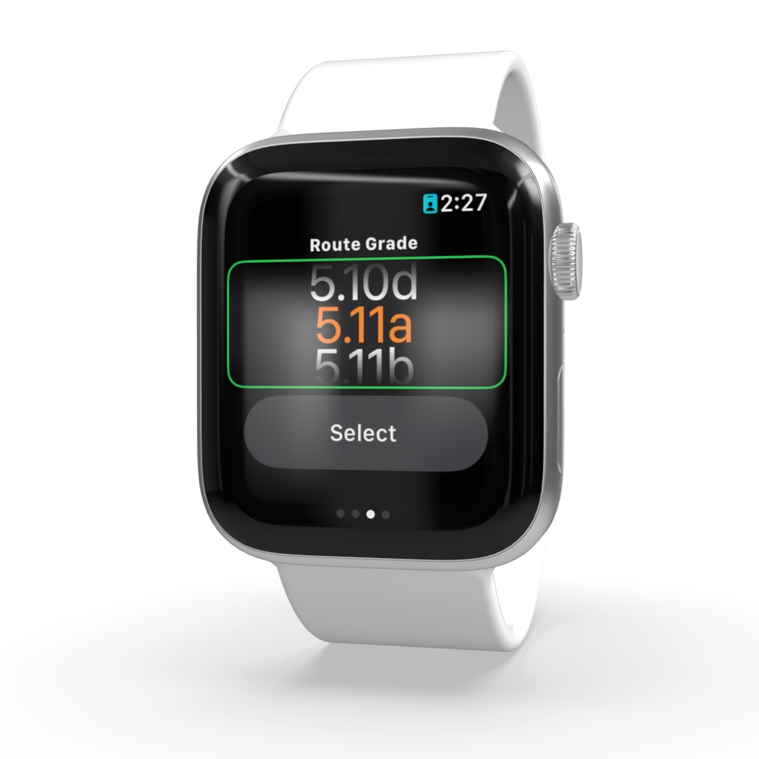 Apple Watch route grade selection screen