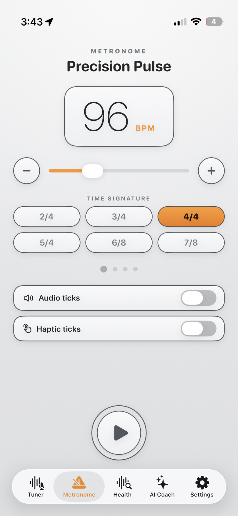 GuitarTools metronome screen