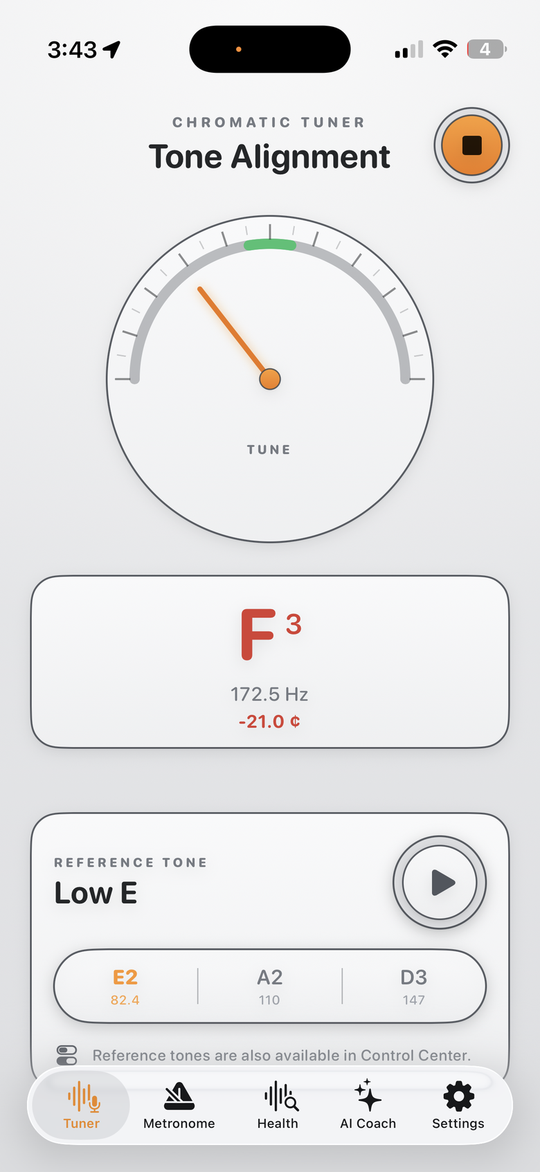 GuitarTools chromatic tuner screen