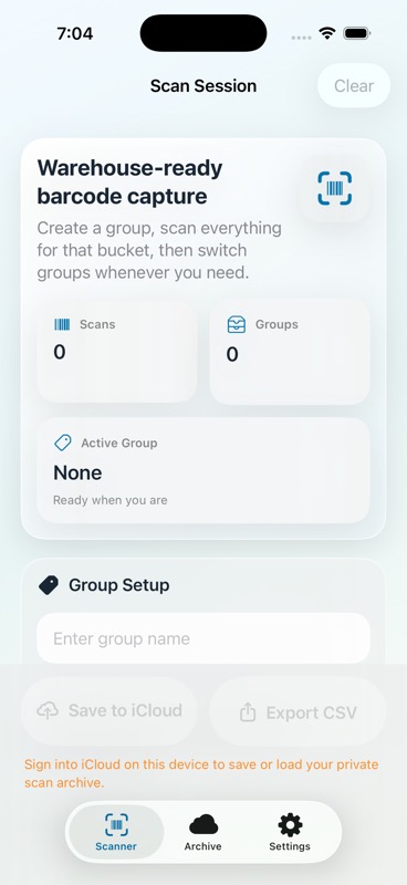 Inventory Scanner scan session screen