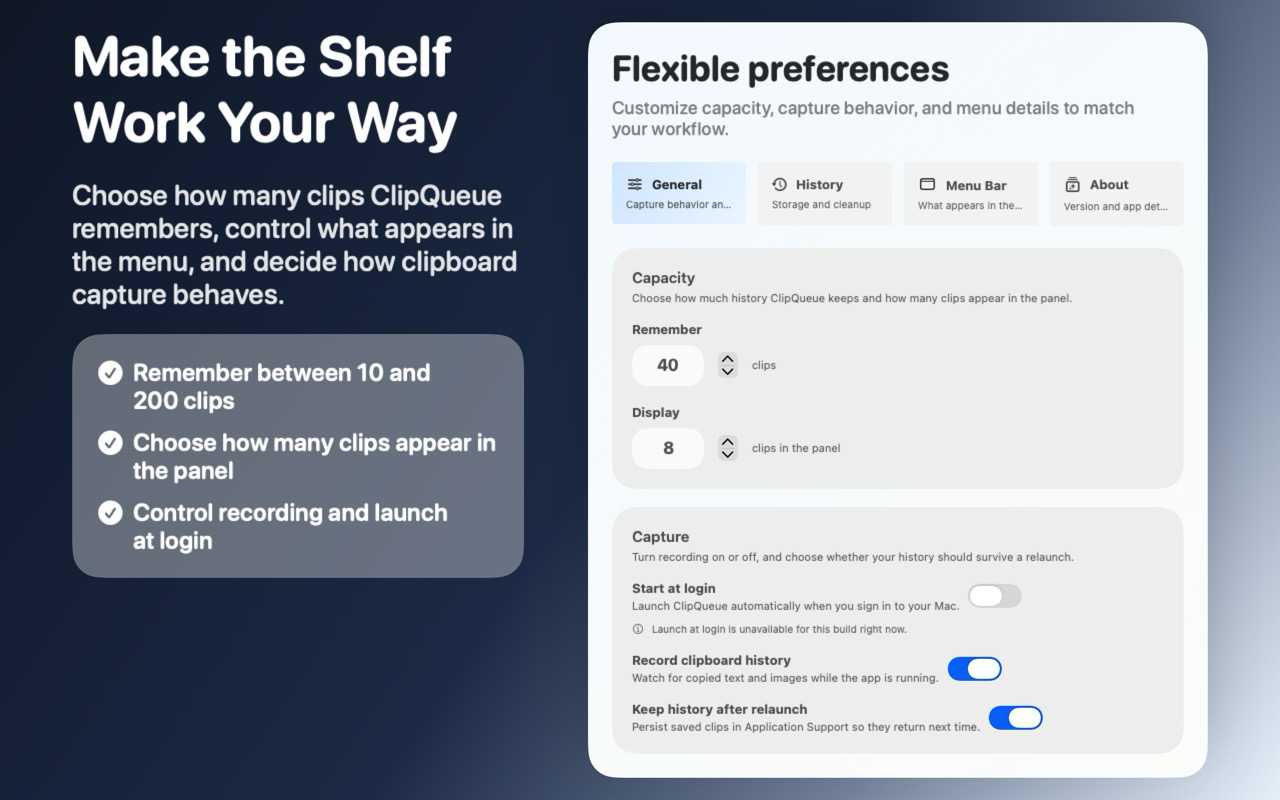 ClipQueue general preferences panel