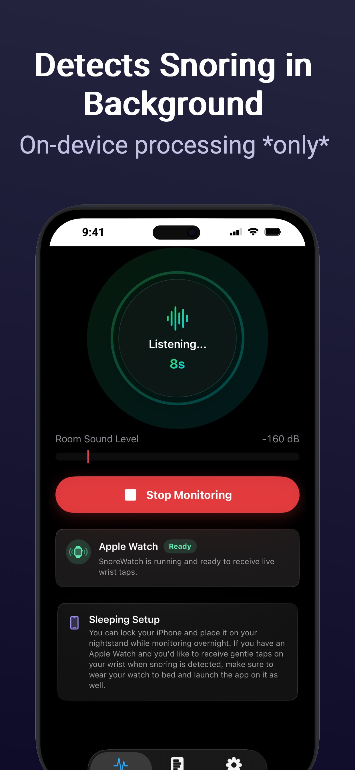 Night Summary — Snore count and intensity overview