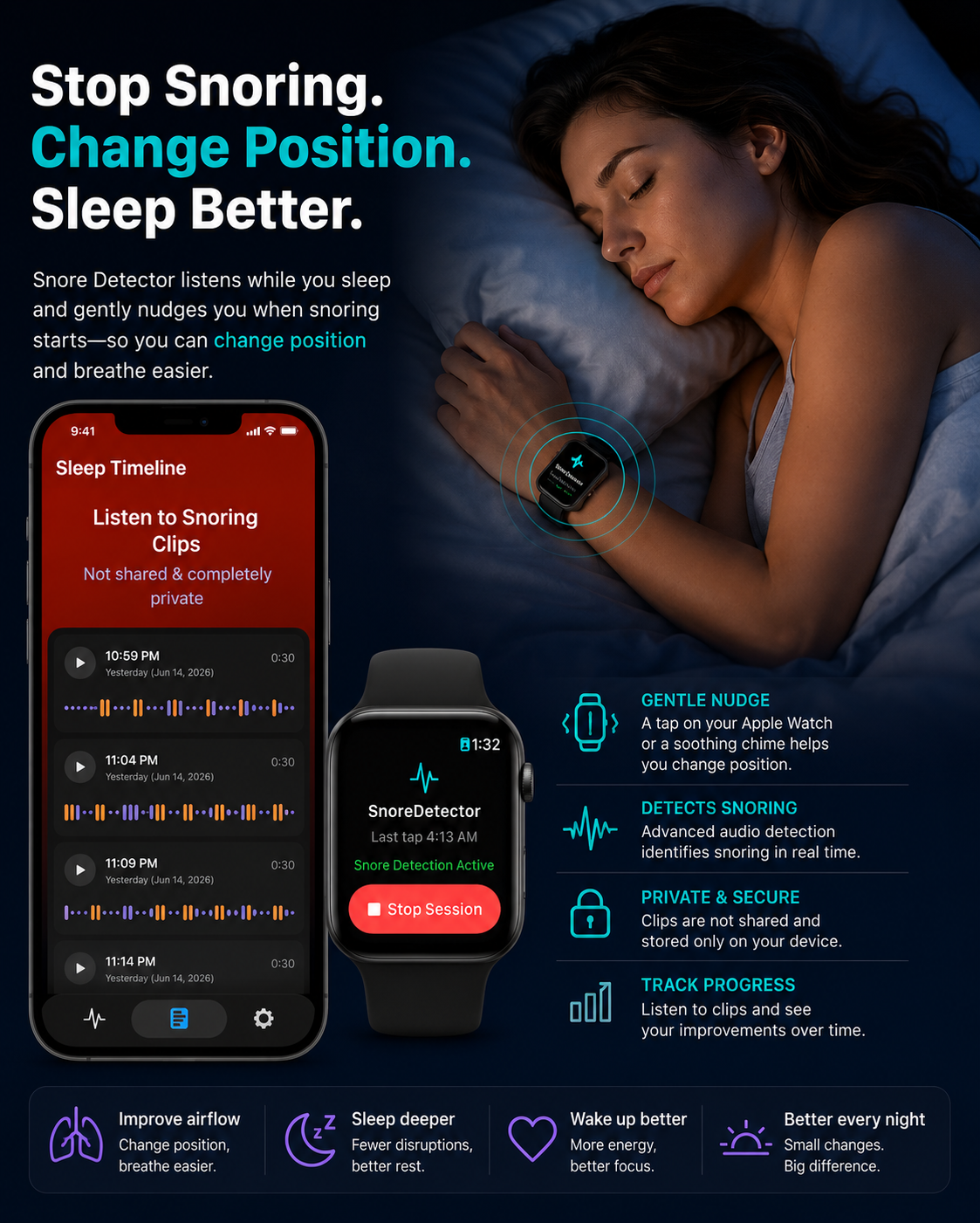 SnoreDetector helps you change position for quieter, more restful sleep