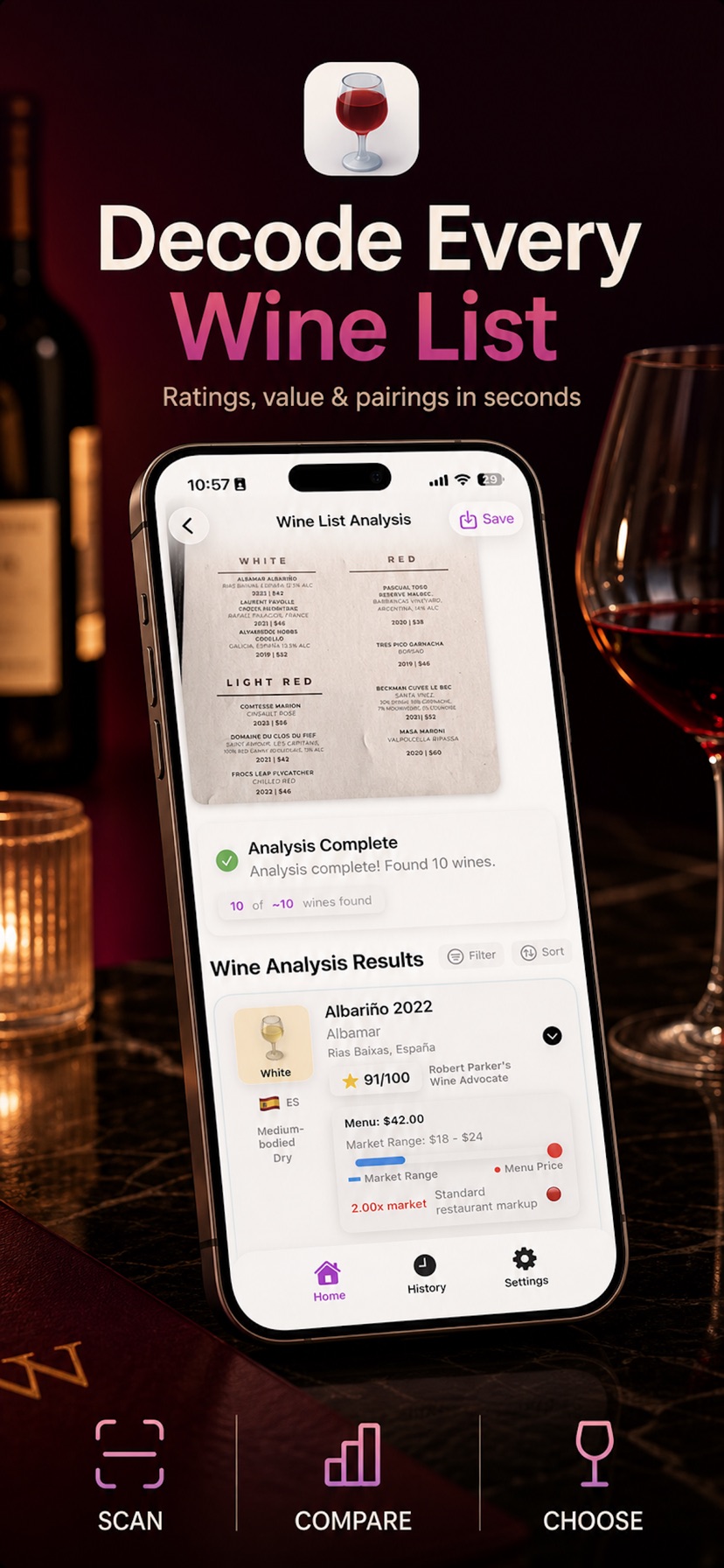 Wine List analyzing a wine list on an iPhone