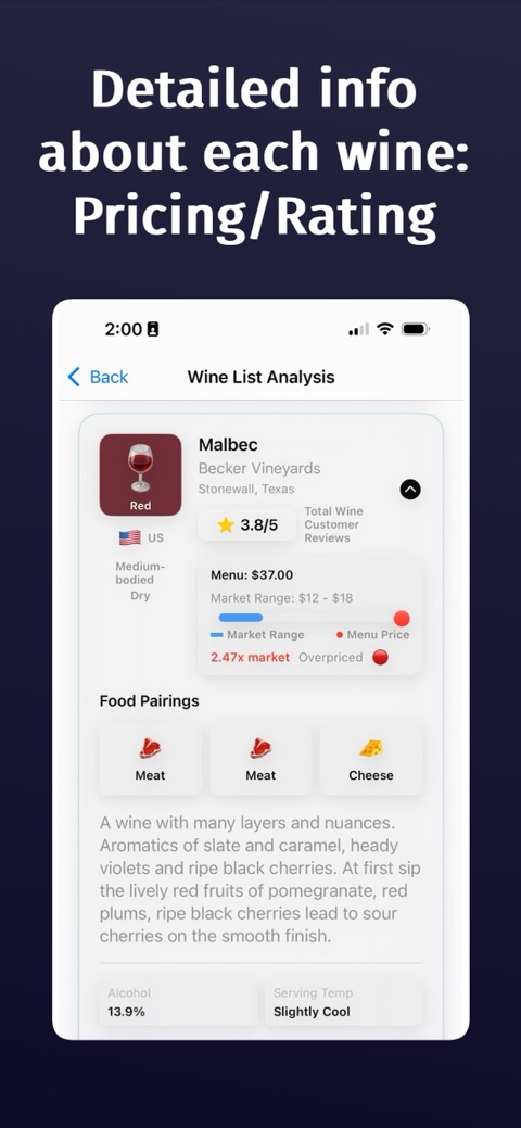 Wine List screenshot — capturing a wine list